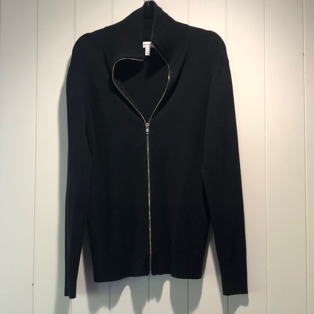 Mens Calibrate black ribbed cotton modal zip front sweater M